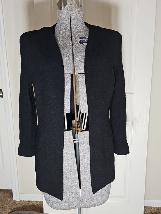 Dana Buchman Jackets & Blazers - Dana Buchman Black Wool Open Front Collarless Longline Blazer Jacket Size 10